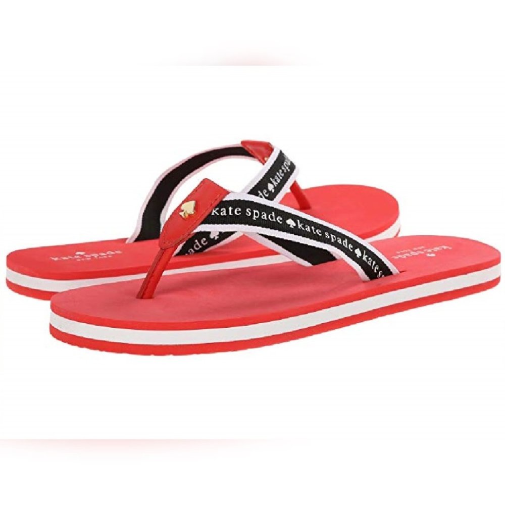 Kate Spade Flip Flops Women 6 Red Logo Sandals Casual Summer NIB